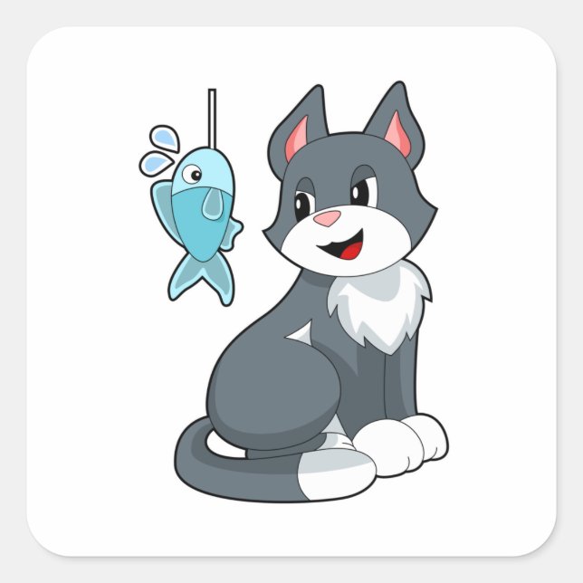 Cat Bait Fish Square Sticker (Front)