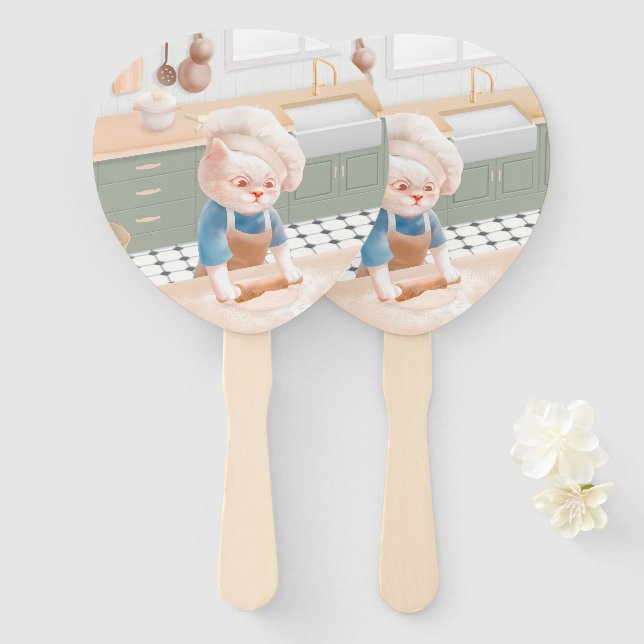 Cat Baker Baby – Cosy Morning Kneading Hand Fan (Front and Back)