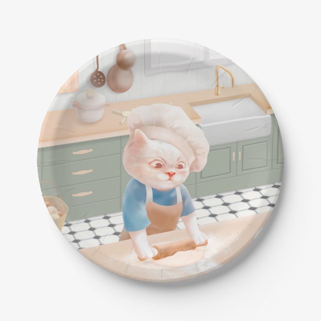 Cat Baker Baby – Cosy Morning Kneading Paper Plate (Front)