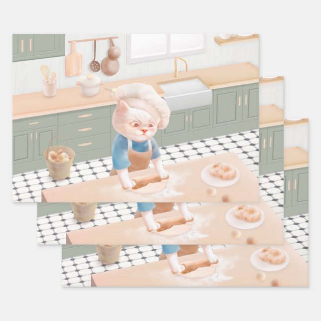 Cat Baker Baby – Cosy Morning Kneading Wrapping Paper Sheet (Set)