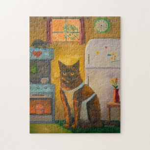 Cat Baking Muffin in Cottage Kitchen Jigsaw Puzzle