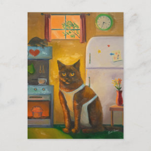 Cat Baking Muffin in Cottage Kitchen Postcard