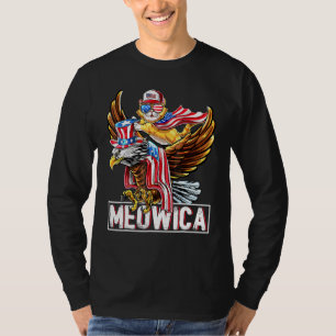 Cat Bald Eagle American Flag Meowica  4th Of July T-Shirt