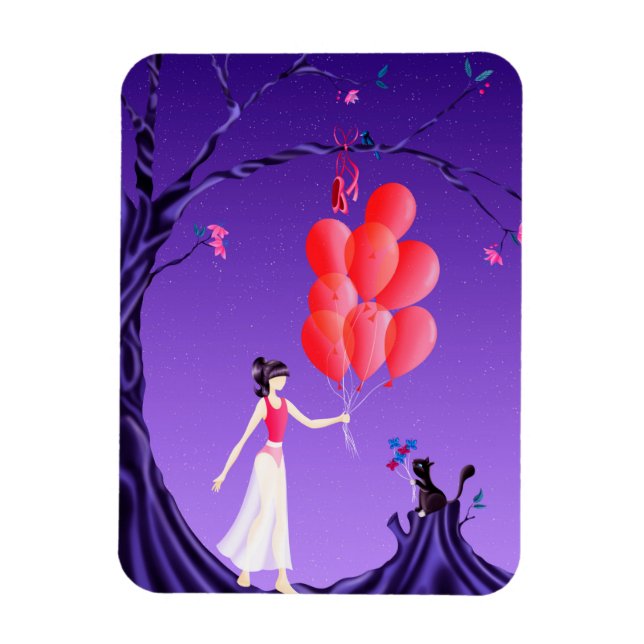 Cat & Ballerina at Midnight Tree Magnet (Vertical)