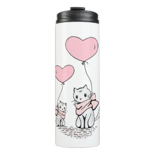 Cat Balloon Love Kitten Heart Pink Thermal Tumbler