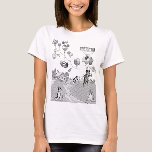 Cat Balloon Trip, Louis Wain T-Shirt (Front)