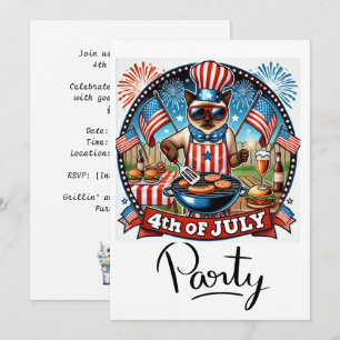 CAT Barbecue Party 4th July Independence Day Invitation