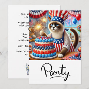 CAT Barbecue Party 4th July Independence Day  Invitation