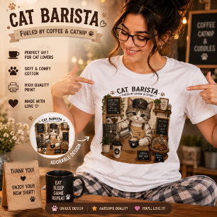 Cat Barista Coffee Lover Cute Cafe Cat T-Shirt F Tri-Blend Shirt