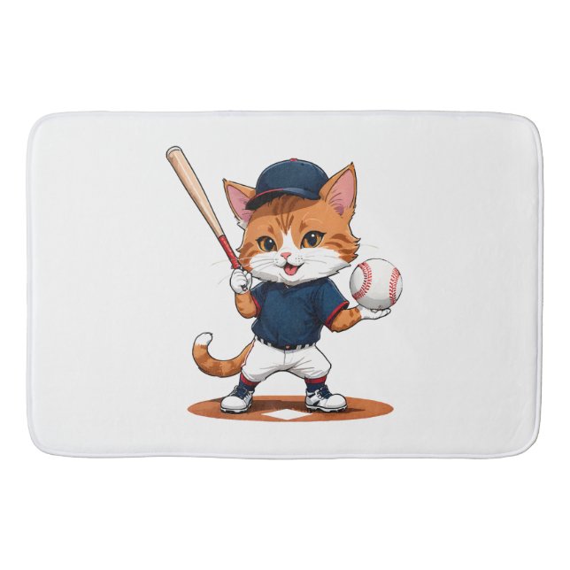 Cat baseball player bath mat (Front)