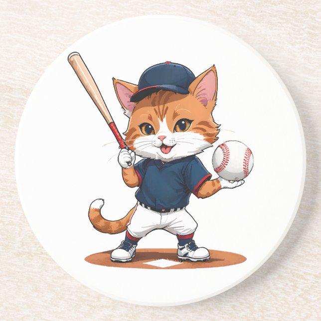 Cat baseball player coaster (Front)