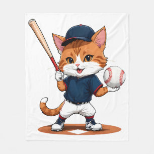 Cat baseball player fleece blanket