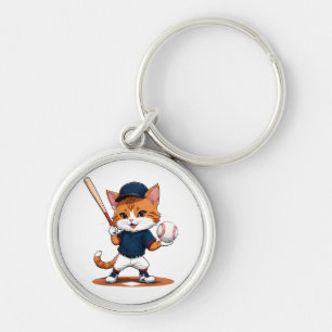 Cat baseball player key ring