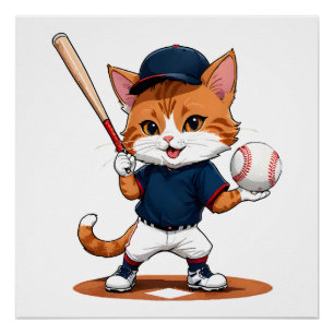 Cat baseball player poster