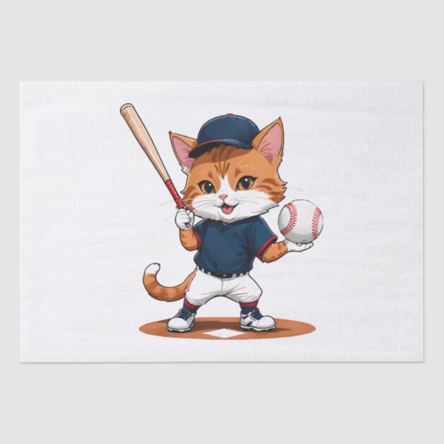 Cat baseball player tissue paper (Front)