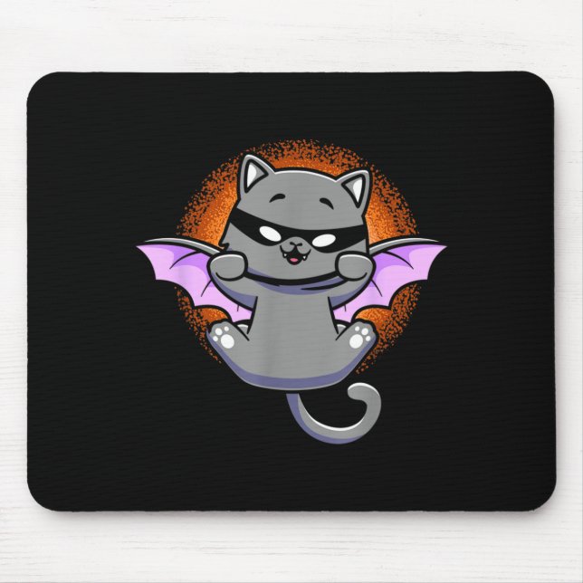 Cat Bat Funny Black Cat With Bat Wing Kitten Mouse Mat (Front)