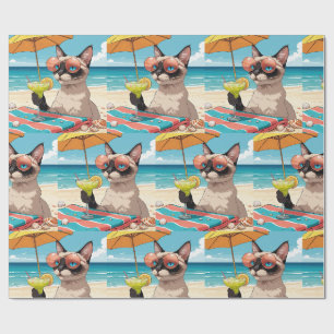 Cat Beach themed for Siamese Cat Lovers Wrapping Paper