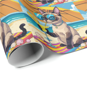 Cat Beach themed for Siamese Cat Lovers Wrapping Paper