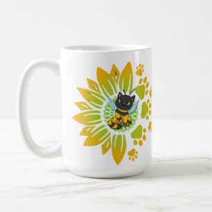 Cat Bee in Sunflower with Paw Prints Coffee Mug