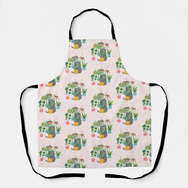 Cat Between Plants Funny Apron (Front)