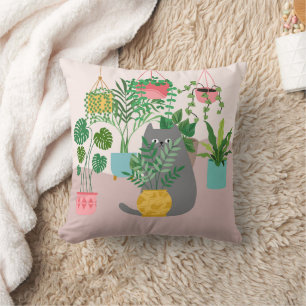 Cat Between Plants Funny Cushion