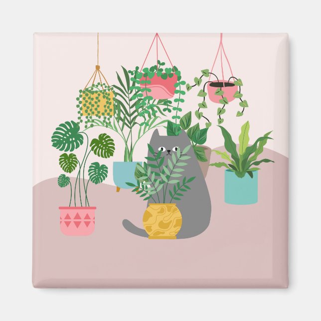 Cat Between Plants Funny Magnet (Front)