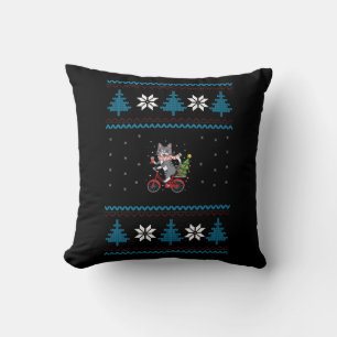 Cat Bicycle Ugly Christmas Cushion