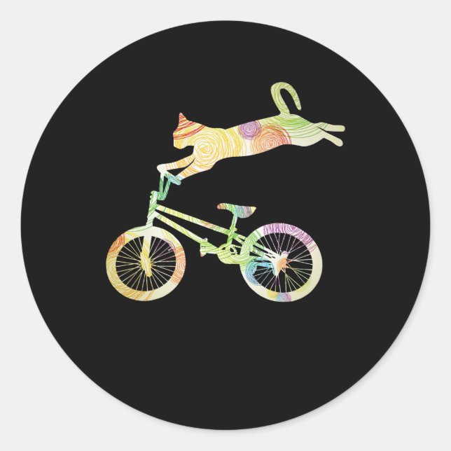 Cat Bike Cycling Bicycle  - Your Gift Collection Classic Round Sticker (Front)