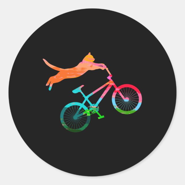 Cat Biker Bicycle Kitty Mtb Atb Bikes Mountain Bik Classic Round Sticker (Front)