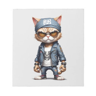 Cat Biker Rebel in Leather Jacket Cool Style Urban Notepad