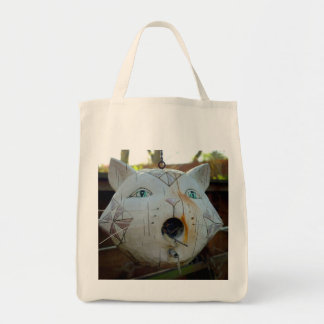 Cat bird house tote bag