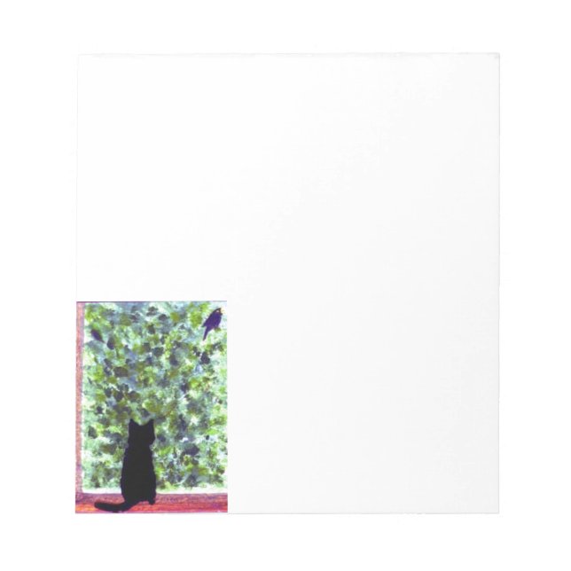 Cat Bird Watching Cute Black Cat Notepad (Front)