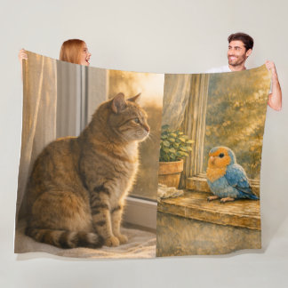 Cat & Bird Window Companions Cosy Fleece Blanket