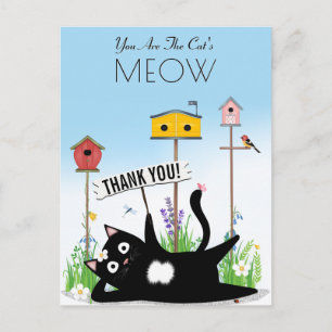 Cat Birds Garden Thank You Postcard