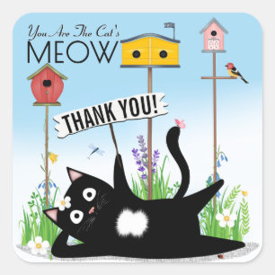 Cat Birds Garden Thank You Square Sticker