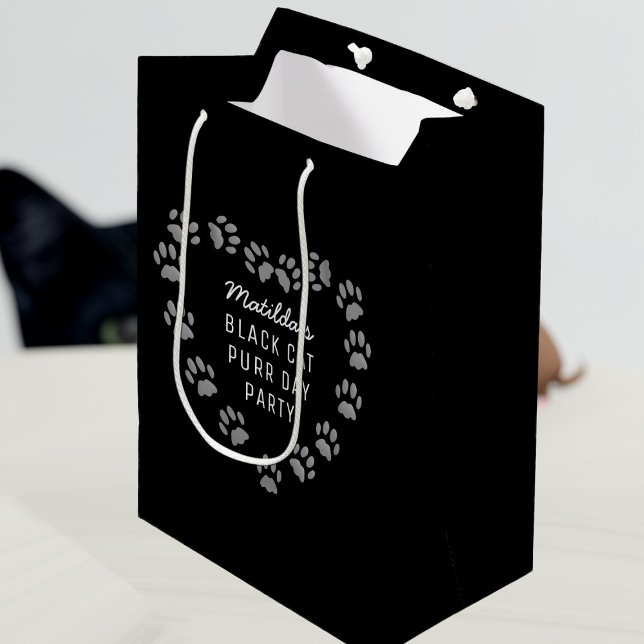 Cat Birthday Black Gift Bag (Purrfect gift bag for your black cat's purrday (or yours) Add your text)