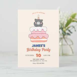 Cat birthday cake invitation