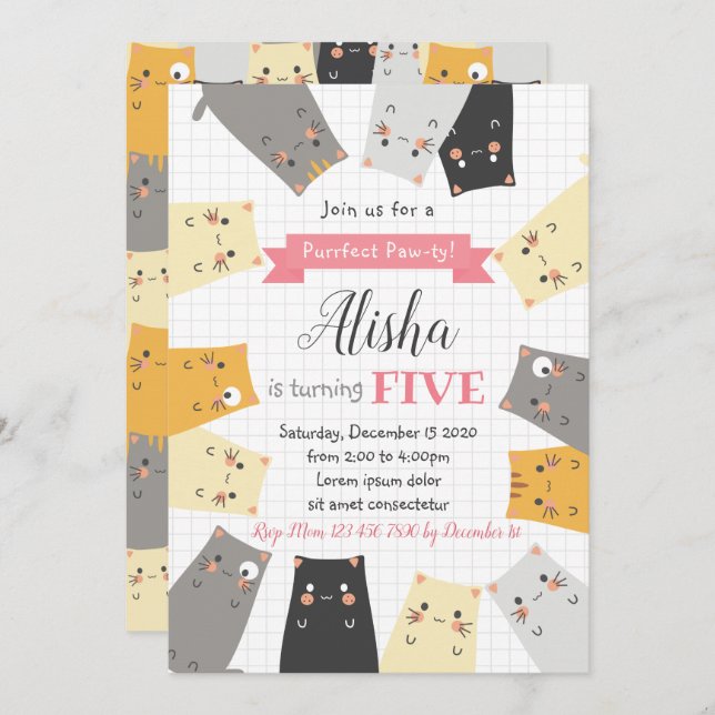Cat Birthday Invitation (Front/Back)