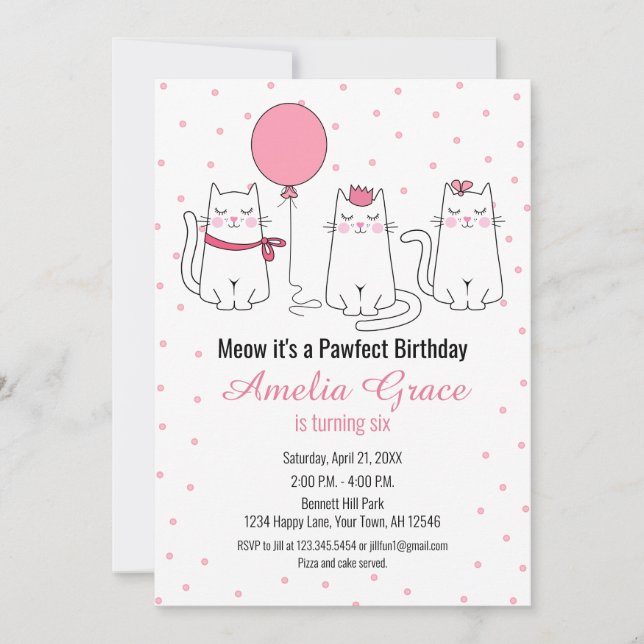 Cat Birthday Invitation, birthday party cats Invitation (Front)