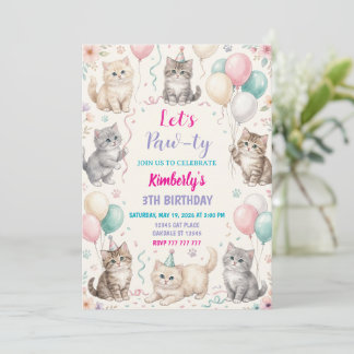 Cat Birthday Invitation Kitten Party Pawty Girl