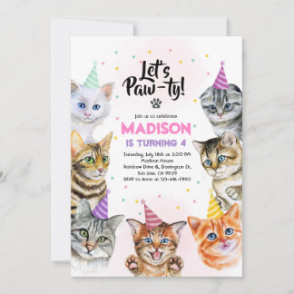 Cat Birthday Invitation Kitten Party Pawty Girl