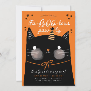Cat Birthday invite, Black Cat Halloween Birthday  Invitation
