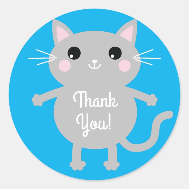 Cat Birthday Party Classic Round Sticker (Front)