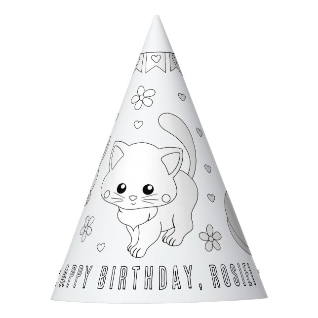 Cat Birthday Party - Colour Your Own Party Hat (Front)