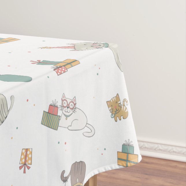 Cat birthday party design tablecloth (In Situ)