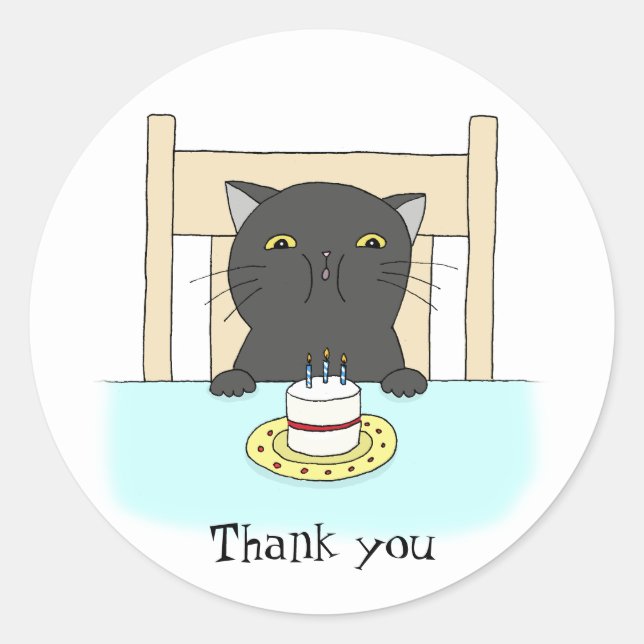 Cat Birthday Party Favour Sticker Funny Thank You (Front)