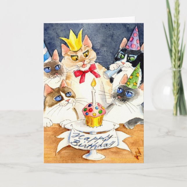 Cat Birthday party greeting card (Front)
