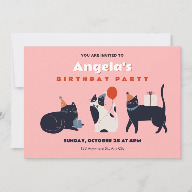 Cat birthday party invitation (Front)