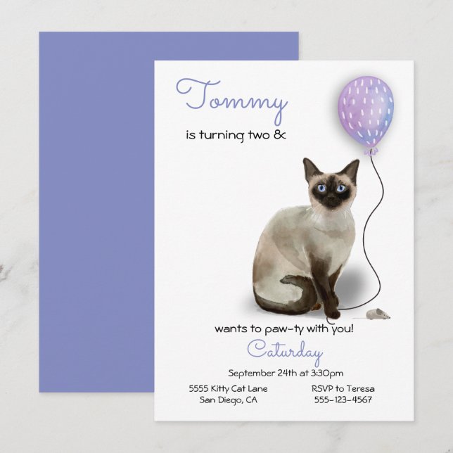 Cat Birthday Party Invitation (Front/Back)