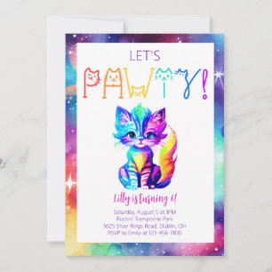 Cat Birthday Party Invitation Space Party